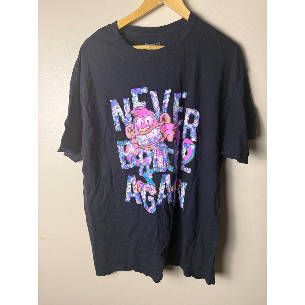 Never Broke Again Short Sleeve Monkey Pink Graphic T Shirt Mens XL Black